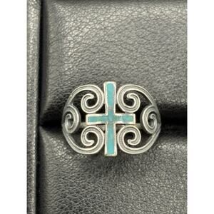 New Condition Sterling Silver Turquoise Cross 14MM Ring Size 7